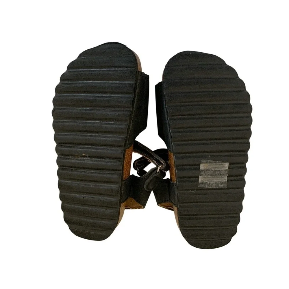 Krabor Kids Black Cork Footbed Sandals Adjustable Hook Loop Straps Toddler